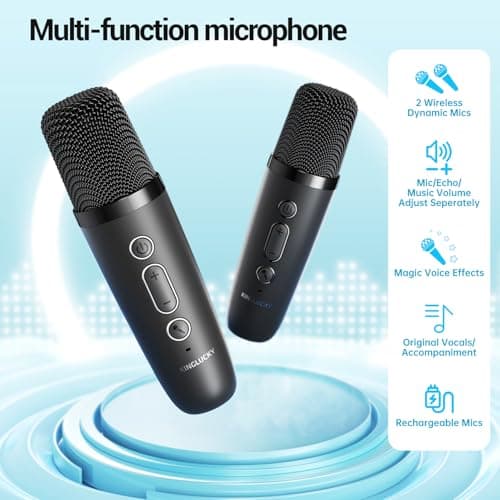 Kinglucky Mini Karaoke Machine for Kids, 2025 TOP Birthday Gifts Ideas for 3-12 Year Old Girls, Christmas Party Gifts Kids' Personal Video Players Accessories with 2 Wireless Microphones - Black - Thumbnail 3