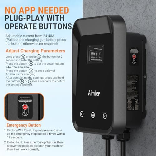 AIMILER Level 2 Electric Vehicle (EV) Charger(WiFi APP/Plug-Play), 48A, 25ft Cable ETL Certified, J1772 Connector EVSE EV Electric Car Charging Stations for Home Level 2 (Black 240V Nema 14-50P) - Thumbnail 4