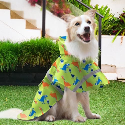 NACOCO Large Dog Raincoat Adjustable - Pet Dinosaurs Water Proof Clothes Lightweight Rain Jacket Poncho Hoodies with Strip Reflective Green (L, Green Dinosaur) - Thumbnail 4