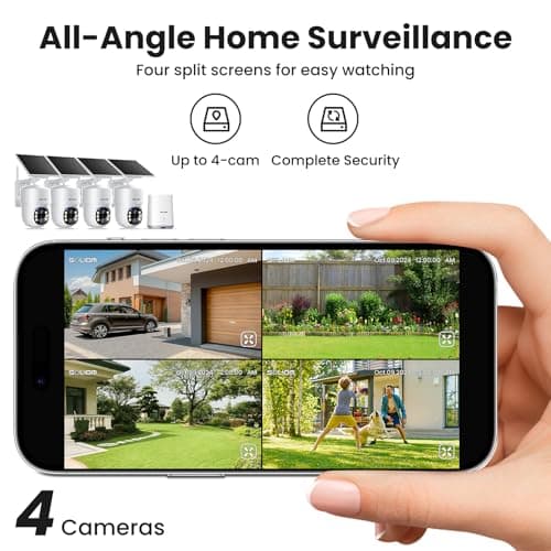 SOLIOM- 5MP Security Cameras Wireless Outdoor, No Subscription & Solar Powered,4-Cam Pack Cameras for Home Security with 360° Auto Motion Tracking, 3K Color Night Vision,5G & 2.4G Router Compatible - Thumbnail 6