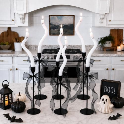 AYGXU Halloween Decorations Indoor-6 Pcs Twisting Ghost Candles with Ribbons Decor,Taper Candles,Halloween centerpieces for Party,Tables,Fireplace Decorations(Candlesticks not Included) - Thumbnail 3