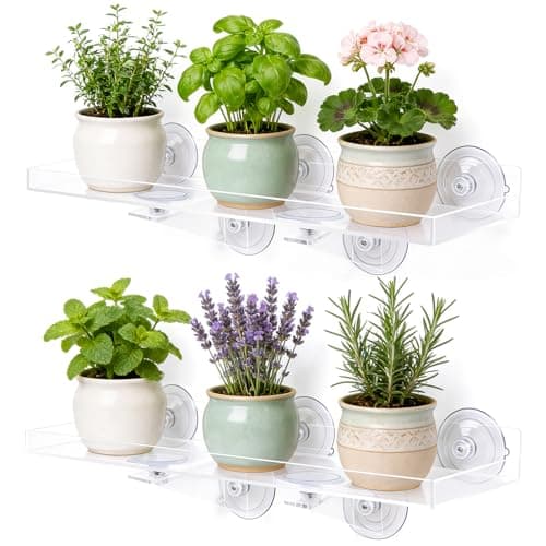 Leafory 2PCS Window Plant Shelves, 15.7 X 5.9inch Clear Acrylic Floating Shelf Strong Suction Cup Plant Holder with Bracket, Window Shelf for Plants Indoor - Image 1