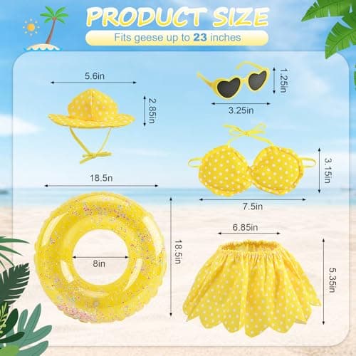 yuboo Hawaiian Porch Goose Outfits, 23'' Summer Bikini Goose Clothes with Swim Ring, Sunglasses, Hat and Skirt, Yellow Goose Statue Outfit for Outdoor Garden Lawn Yard Decor - Thumbnail 3