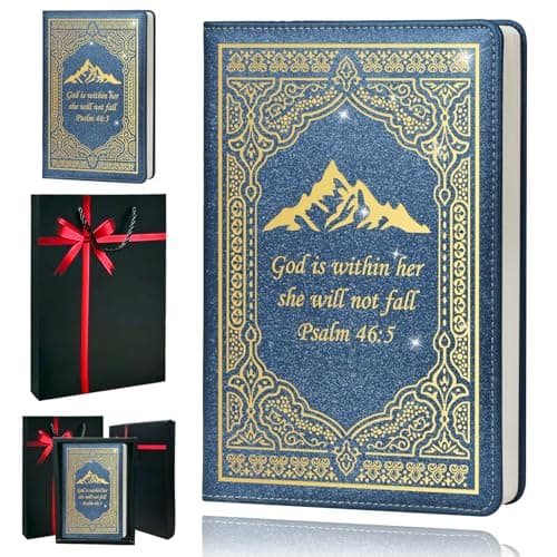 QDWXDEL Bible Journal,Journal for Women,A5 Hardcover Leather Journal - 200 Pages Premium Paper Notebook,Christian Journal Notebook for School, Work (God is Blue) - Image 1