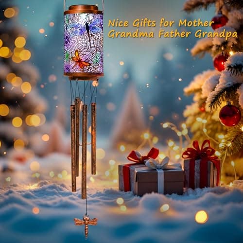 Dragonfly Solar Lights Wind Chimes for Outside, Garden Gifts for Mom Dad Solar Outdoor Lantern Metal Hanging Lights for Garden, Patio, Yard Decor, Mothers Day Birthday Gifts for Women (1Pack) - Thumbnail 3
