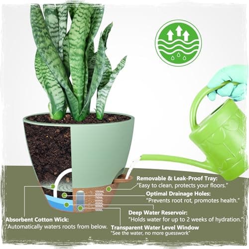 Self-Watering Pots for Indoor Plants 4 Pack, 6/8/10/12 Inch Outdoor Planters with Water Level Indicator&Deep Reservoir, Decorative Flower Pots for Indoor Plants,Home Decor (Green, 12+10+8+6 inch) - Thumbnail 3