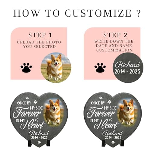 Umitive Personalized Pet Memorial Stone - Custom Dog Grave Marker with Name & Photo - Sympathy Gifts for Loss of Beloved Dog - Cemetery Decor - Rainbow Bridge Memorial for Dogs (Style A) - Thumbnail 6
