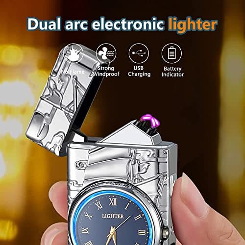 GADATOP Sail Lighter - Multifunctional Electric Arc Lighter, Windproof, Fashion Metal Luminous Watch Dial LED Lighting (Silver Sail) - Thumbnail 2