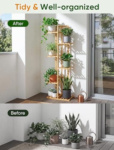 ROSSNY 48 Inch Talll Plant Stand Indoor, 6 Tier 7 Potted Bamboo Plant Stands for Indoor Plants, Corner Plant Stand, Plant Shelf For Indoor, Tiered Plant Stands, Indoor Plant Holder, Natural - Thumbnail 5