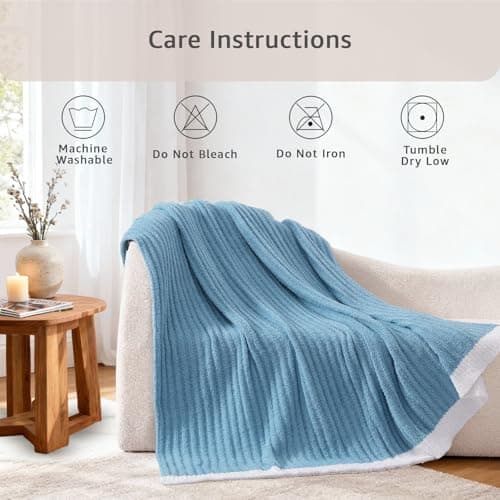 WRENSONGE Striped Throw Blanket, Blue Soft Cozy Fluffy Warm Hand Made Throw Blankets for Couch, Sofa, Chair, Bed, Camping, Picnic, Travel Lightweight Bed Blanket - 60"*80" - Thumbnail 2