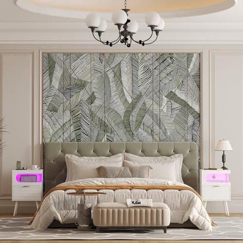 Veegle Nightstand with Charge Station,Modern Bedside Table with Storage Drawer and Open Wood Shelf, Accent Night Stand with Solid Wood Legs for Bedroom and Small Spaces (White) - Thumbnail 3