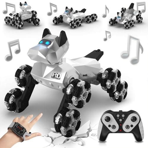 Ruxrcni Remote Control Robot Dog Toy 2.4GHz 8WD All-Terrain Gesture Sensing Stunt RC Cars RTR Climbing Robot Dogs with Music Light Eyes 2 Rechargeable Batteries for 8-12 Boys Girl Kids - Image 1