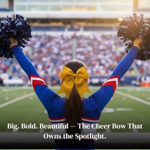 ClassExceed Cheer Bow for Girls, Yellow Hair Bow, Handmade No-Fray Grosgrain Ribbon, Cheerleading Bow for Team, School & Competition - Thumbnail 4