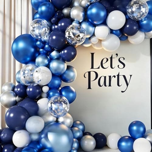 Blue White Silver Balloon Garland Arch Kit, 143 Pieces Navy Light Metallic Blue Silver White Confetti Balloons for Birthday Party Wedding Bridal Shower Graduation Decorations - Thumbnail 6