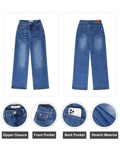Genleck Women's Wide Leg Jeans – Trendy Cropped Loose Jeans High Waisted Stretchy Capri Denim Pants Baggy Trousers 2024(Marines Blue, 12) - Thumbnail 6