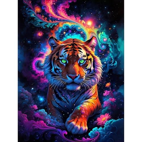 Lophomie Diamond Art Kits for Adults, 5D Tiger Diamond Painting Kits for Adults Beginners, DIY Full Drill Round Gem Arts Crafts for Home Wall Decor 12x16 Inch