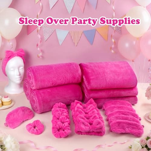 Nyxuso Sleepover Party Supplies for Girls, Spa Slumber Favor with Blanket Headband Eye Mask Hair Scrunchies(Rose 24Pcs) - Thumbnail 4