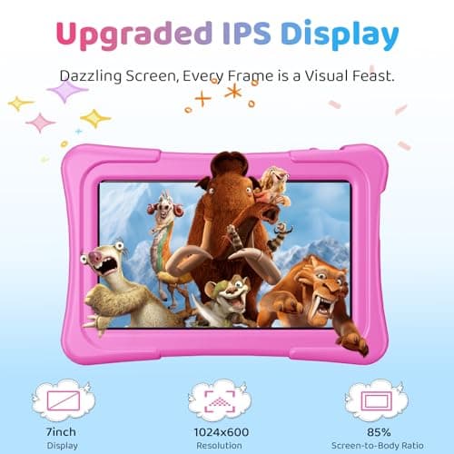 aiprotablet Kids Tablet, 7 inch Android Tablet for Kids, 6GB+32GB 1TB Expand, Quad-Core Toddler Tablets with Case, BT, WiFi, Parental Control, Games, Dual Camera (Pink) - Thumbnail 2