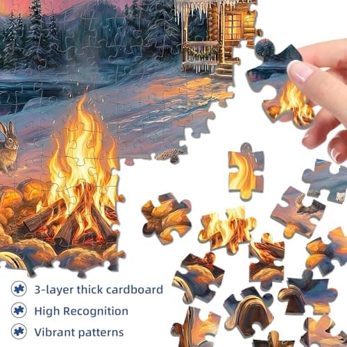 Aurora Winter Cabin Puzzles for Adults 1000 Pieces,Impossible Hard Challenging Jigsaw Puzzles for Adults,Puzzle with Letters on Back Games,Peaceful Snowy Escape Wall Art Decor,Gifts for Boys Girls - Thumbnail 3