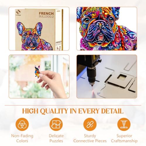 Wooden Puzzles for Adults, French Bulldog Wooden Jigsaw Puzzle, Unique Animal Shaped Wood Puzzles Adult, Birthday Gifts for Friends/Family/Puzzle Lovers, Home Decor(S-8.5 * 8.1in 100pcs) - Thumbnail 5