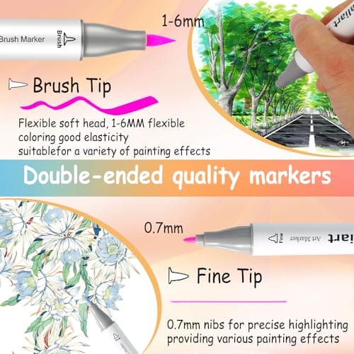 Caliart Alcohol Markers Brush Tip, 51 Colors Dual Tip Artists Coloring Markers Set Brush & Fine, Permanent Alcohol Based Colored Sketch Pens, Art Supplies Gifts for Adults Illustration Drawing - Thumbnail 3