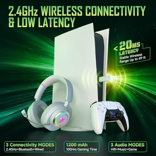 Wireless Gaming Headset for PS5 PS4 PC Switch Mac - 2.4GHz USB/Type-C & Bluetooth 5.4 RGB Headphones with 100H Battery, 7.1 Surround Sound, Noise Cancelling Mic & 3 Audio Modes (HiFi/Music/Game) - Thumbnail 4