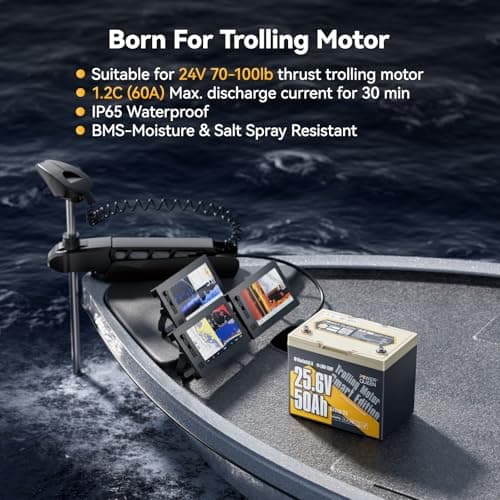 Power Queen 24V50Ah LiFePO4 Battery with Bluetooth 5.0 Remote Control, Low-temperature Protection, 1280Wh Energy, Deep Cycle Lithiumn Battery for 24V Trolling Motor Up To 100 lbs - Thumbnail 2