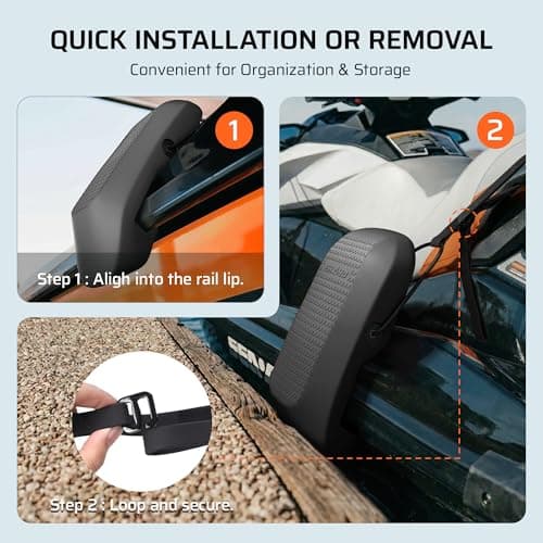Ehaho PWC Fenders, Jet Ski Bumpers 2 Pack, Portable Boat Gear for Docking, Premium EVA PWC Bumpers with Secure Rub Rail Grip and Knotless Strap System, Compact Storage for Sea-Doo, WaveRunner - Thumbnail 4