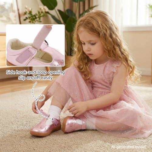WIDE TOE BOX Toddler Mary Jane Shoes Wide Girl Dress Shoes Lightweight Non-Slip School Uniform Ballet Flats for Birthday Party Wedding Church Pink Toddler Size 9 - Thumbnail 5