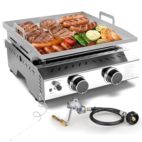 COWSAR 2-Burner Portable Tabletop Grill, 16000 BTU Stainless Steel Non-Stick Outdoor Portable Propane Griddle for Camping RV Backyard BBQ