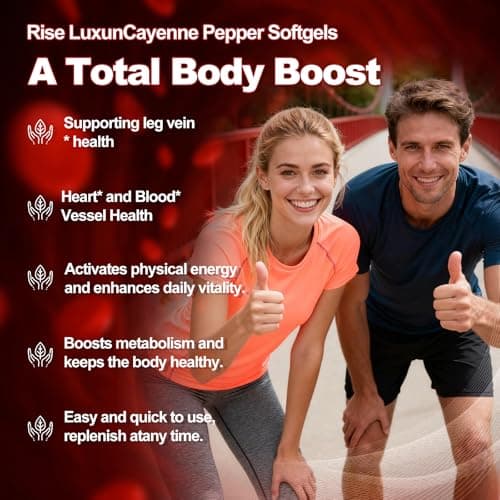 RiseLuxun 12-in-1 Cayenne Pepper Capsules Supplement*, 5000mg Per Serving Containing | Vitamin D3 K2+E & Extracts of Grape Seed, Hawthorn, Beetroot, Berberine Other Extracts - Thumbnail 6