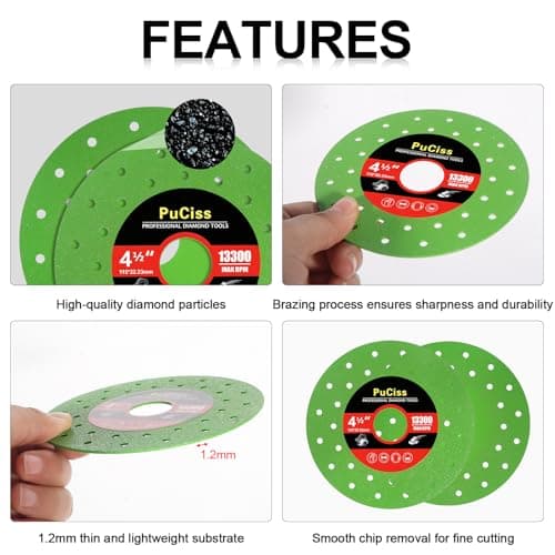 PuCiss 4-1/2 Inch Diamond Rock Slab Grinding Disc for Angle Grinder, 7/8" Arbor Ultra Thin Multi-Material Cutting Disc for Tile, Granite，Marble, Glass- 3 Pack - Thumbnail 4