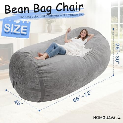 Homguava 6FT Bean Bag Chair Giant Bean Bag Chairs for Adults with Memory Foam Filled,Beanbag Chair with Soft Faux Fur Cover,Comfy Bean Bag Sofa Lounger for Living Room,Game Room,Bedroom - Thumbnail 2