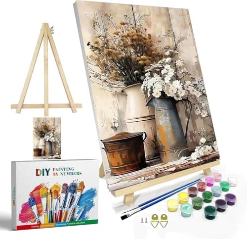igoodom Framed Paint by Numbers Kit for Adults Beginner, Flowers Easy Paint by Number Kits on Canvas with Easel, DIY Adults' Paint-by-Number Kits for Gift Home Wall Decor 8x12inch - Image 1