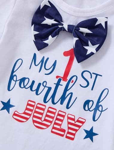 Hihosdor My First 4th of July Baby Boy Outfit, 3 Pcs Patriotic Romper + Overalls Shorts & Hat Newborn Clothings Sets - Thumbnail 5