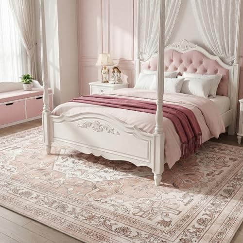 Cnythlis Washable Area Rug, Water-Resistant Vintage Medallion Carpet with Non-Slip Backing, Foldable Floor Mat for Living Room Pets, 0.26" Low Pile, Blush Pink, 5'x7' - Thumbnail 2