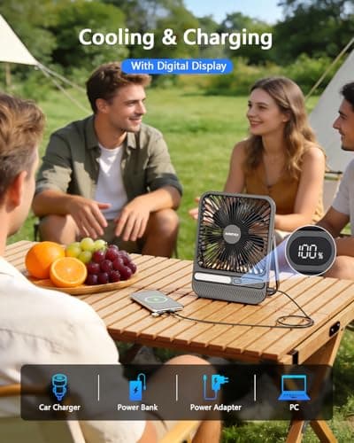 AURATHEA 10000mAh Travel Fan, 7“ Portable Desk Fan, Ultra-thin Rechargeable Camping Fan with LED Light, Display, Timer for Camping, Office, Bedroom, Outdoor, Cruise Ship Essentials - Thumbnail 6