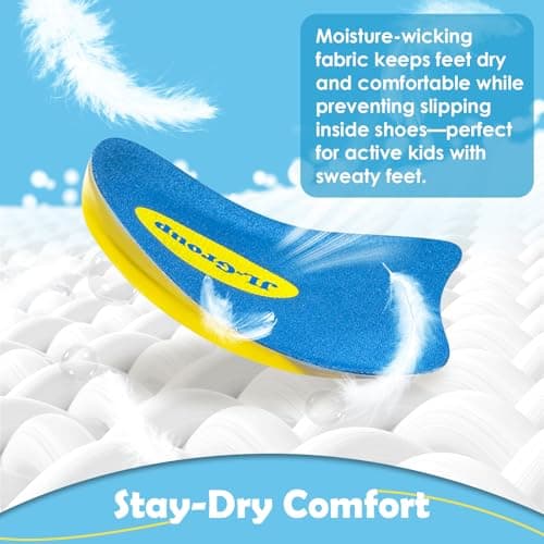 JL-Group Non-Shifting Kids Heel Cups for Sever's Disease Pain Relief, Durable Shock Absorbing Gel Inserts for Active Boys & Girls, Satys in Place for Cleats Sneakers (Blue - 1 Pair, Kid's Size 3-7) - Thumbnail 5