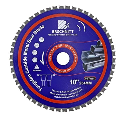 10" Metal Cutting Circular Saw Blade - BRSCHNITT Tungsten Carbide Tipped TCT Saw Blades for Iron, Iron Pipe, Ferrous Metals 50T Arbor:1-3/16"/1"/5/8"