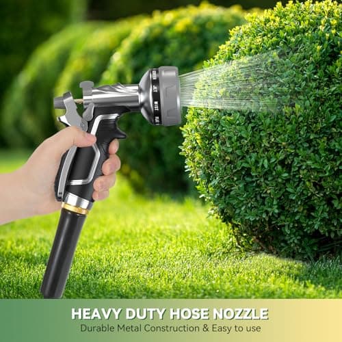 Garden Hose Nozzle, Heavy Duty Metal Water Hose Nozzle with 8 Adjustable Spray Patterns, High Pressure Hand Sprayer with Flow Control for for Garden Watering, Car & Pet Washing - Thumbnail 4
