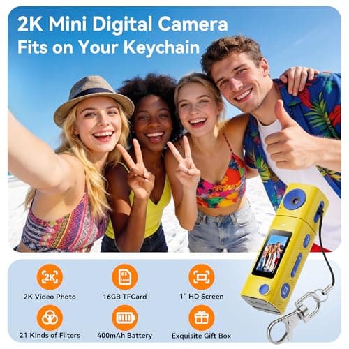 Mini Keychain Digital Camera:2K Digital Mini Camera with 16GB Card, Vintage Keychain Camera with 270° Rotating Lens, 400mAh Battery Portable Small Cameras with Elegant Gift Box for Travel,Kids,Gifts - Thumbnail 2