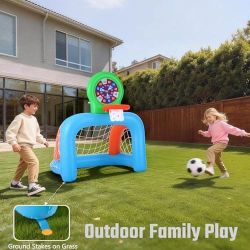 NIBBaNACAL Inflatable Toddler Sports Center – Basketball Hoop & Soccer Goal, 3-in-1 with Sticky Ball Target, Soft & Safe Indoor/Outdoor Set, Ages 2–6 - Thumbnail 3