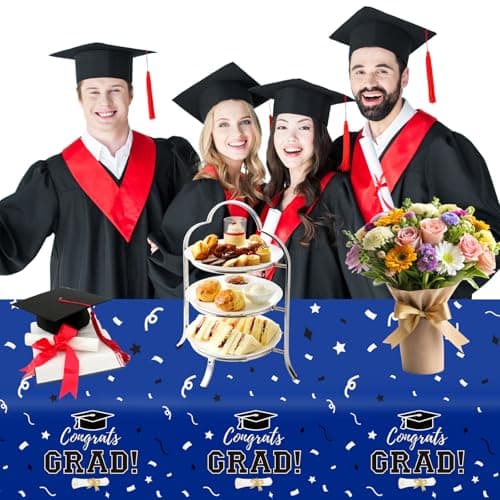 Labrostar Graduation Decorations 2026 Graduation Tablecloths Congrats Grad Table Cover 54"x108" for Class of 2026 Graduation Party Decorations Supplies 3Pcs Blue - Thumbnail 6