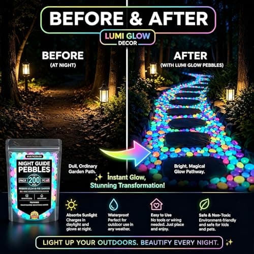 Glow in The Dark Garden Stones, Luminous Outdoor Decorative Pebbles for Walkways, Patio, Lawn, Yard, Flower Beds, UV Charged Glowing Rocks for Landscape Decor (Multicolor, 400PCS) - Thumbnail 3