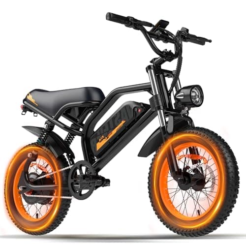 AVDLBIKE Electric Bike, 16'' Fat Tire eBike for Teens/Adults, 500W E-Bike with 36V/12.8Ah Removable Battery, 20MPH 45 Mile Range Commuting Electric Mountain Bike with Dual Dual Brakes-Orange A13