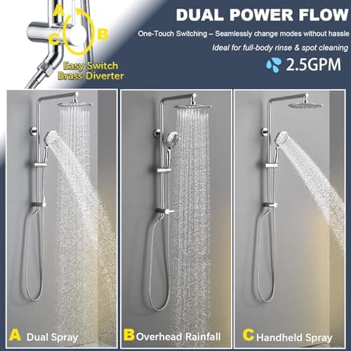 SonTiy 9" Rain Shower Head with Handheld Spray, Dual Shower Head Combo with 72"Stainless Steel Hose, Modern Shower System with Adjustable Handheld Holder Brass Valve for Bathroom Apartment(Chrome) - Thumbnail 2