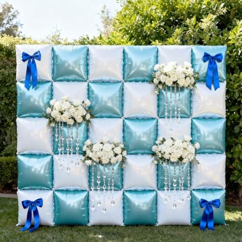 NISOCY 25PCS Pearl White and Light Blue Square Foil Balloons Wall Backdrop Double Sided Blue and White Balloons Arch Kit for Bridal Baby Shower Wedding Engagement Birthday Theme Party Decorations - Thumbnail 5