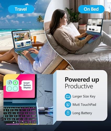 BABG for iPad 10th 11th (A16) Case with Keyboard&iPad Air 11(M4,M3,M2),360°Swivel,7 Use Modes,Rainbow Backlight Keyboard for iPad Pro 11(1st/2nd/3rd/4th Gen)&iPad Air 5th/Air 4th-Lake Blue - Thumbnail 5