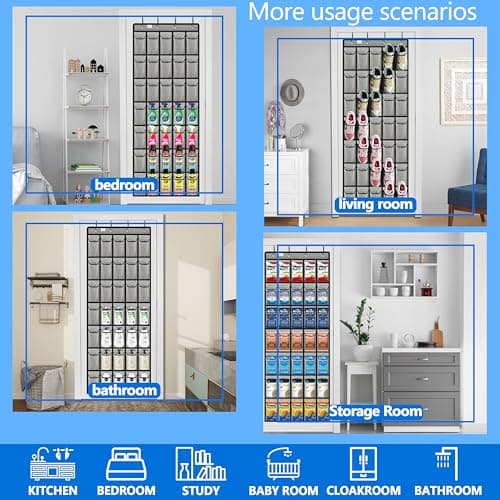 over the door shoe organizer,2025 upgraded,shoe organizer,35 Huge pockets,over door shoe organizer,Store size 13 shoes,shoe organizer,Strong material,hooks Suitable for various doors,Grey/black - Thumbnail 6