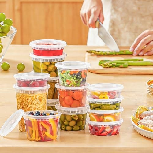BYSNOW 60 Sets Deli Containers with Lids, 32/16/8 oz X 20 Set Each, Leak-Proof & BPA Free Airtight Stackable Takeout Plastic Food Storage Containers, Freezer/Microwave/Dishwasher Safe - Thumbnail 5